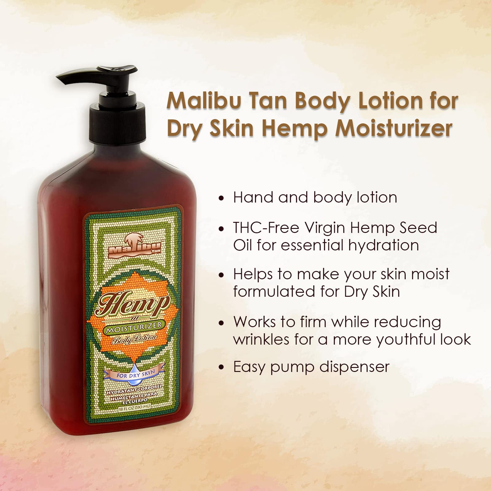 Malibu Tan ingredients list shows hemp extract and nourishing oils