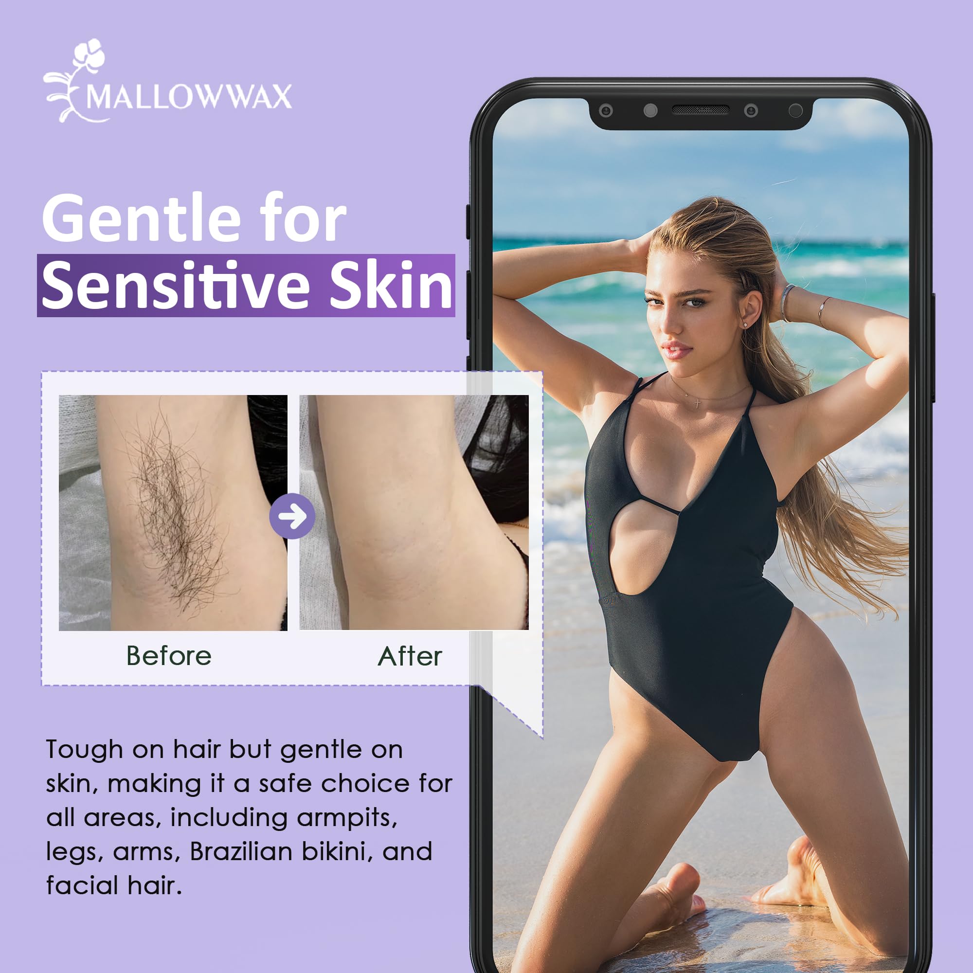 Mallowwax face and body waxing for even coverage.