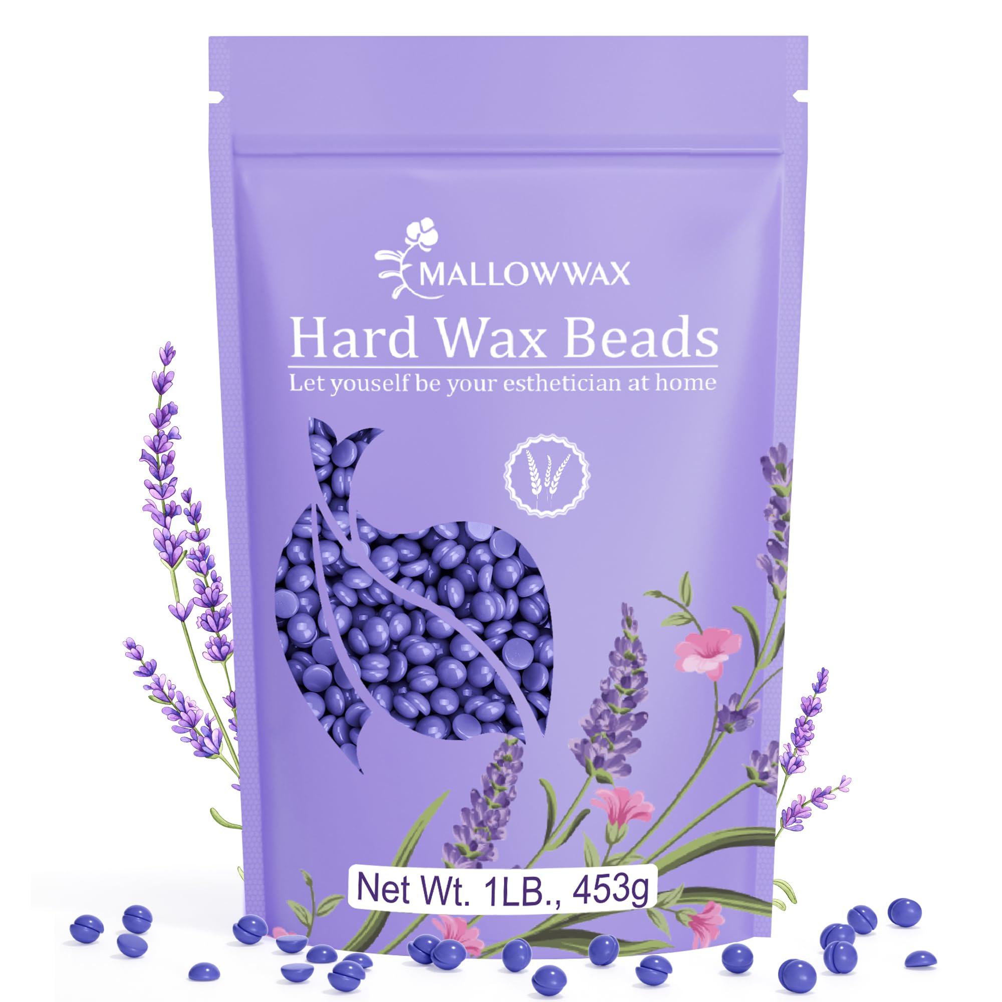 Mallowwax lavender hard wax beads texture for gentle at-home hair removal.