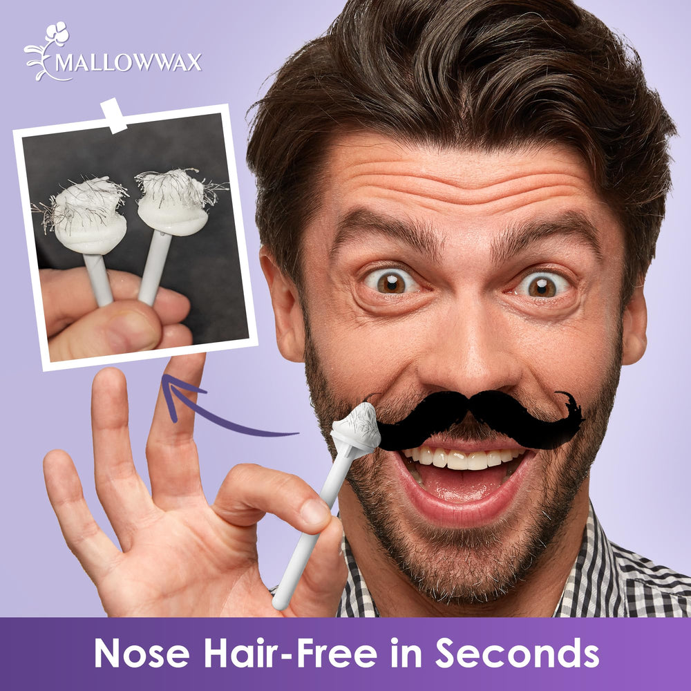 Mallowwax jasmine wax beads target fine hair around eyebrows.