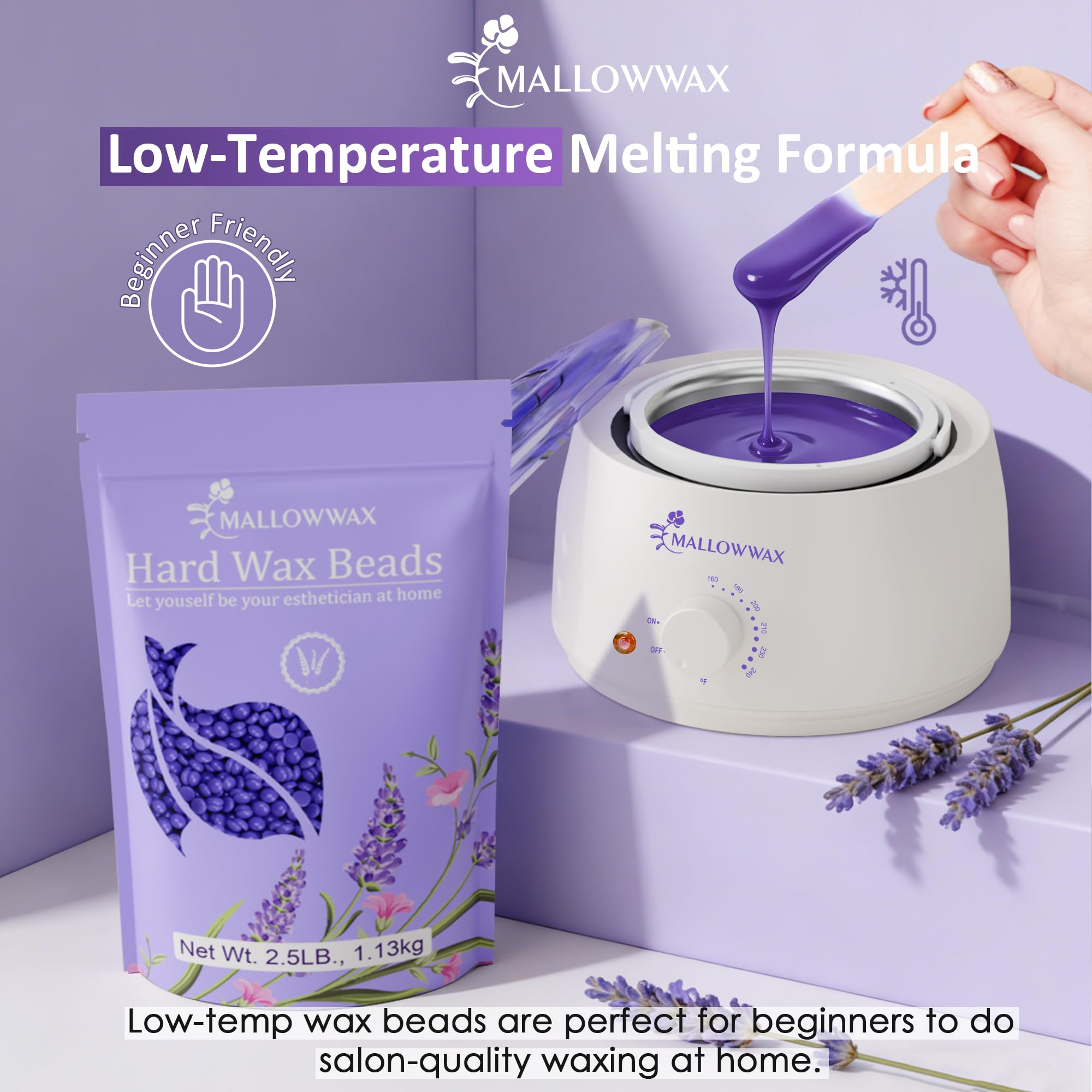 Mallowwax gentle formula for sensitive skin during hair removal.