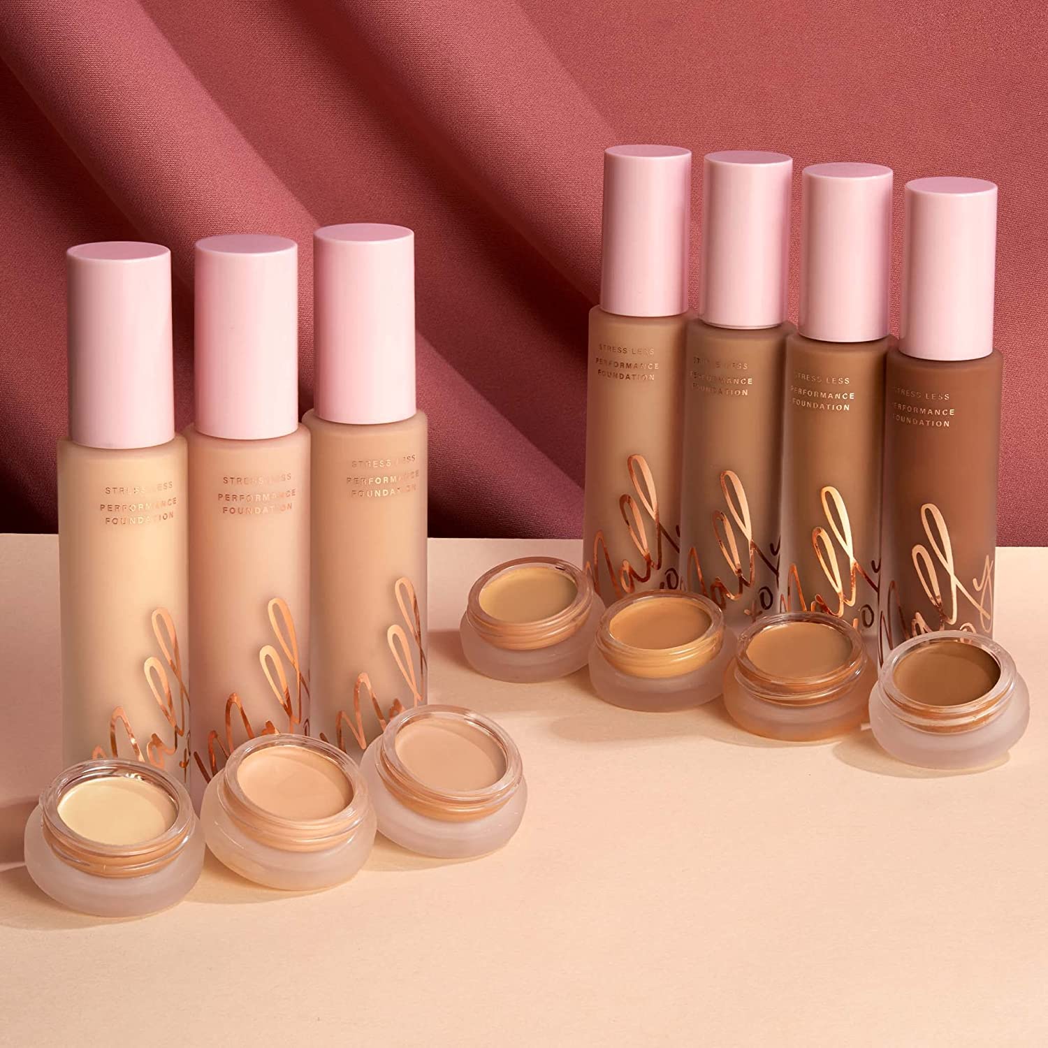 Mally Beauty Stress Less Foundation tan packaging closeup highlights premium branding.