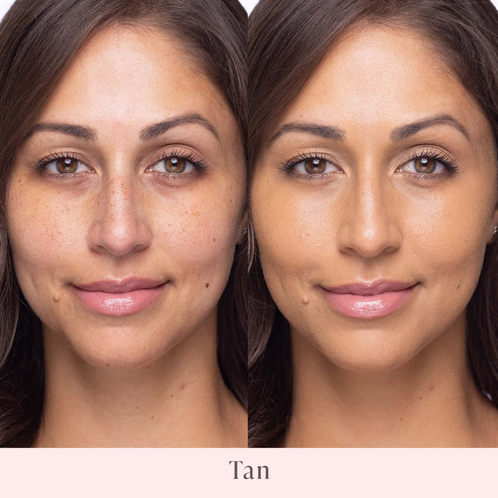 Mally Beauty Stress Less Foundation tan texture closeup reveals a silky, smooth finish.