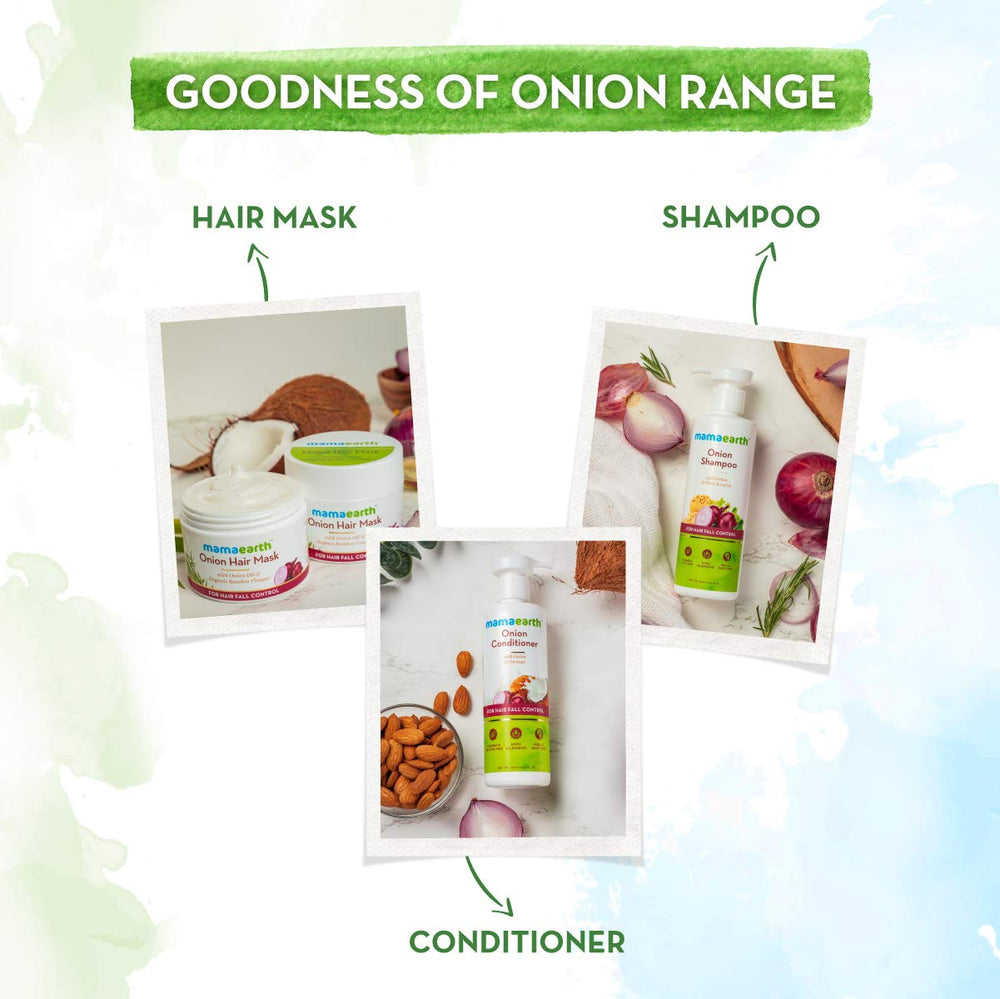 Mamaearth Onion Oil Hair Mask organic bamboo vinegar ingredient close-up.