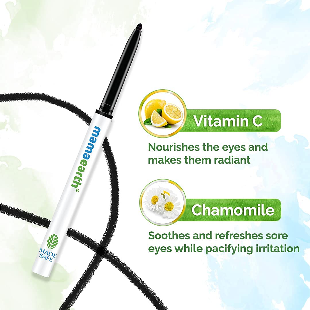 MAMAEARTH Charcoal Kajal contains vitamin C and chamomile for gentle care