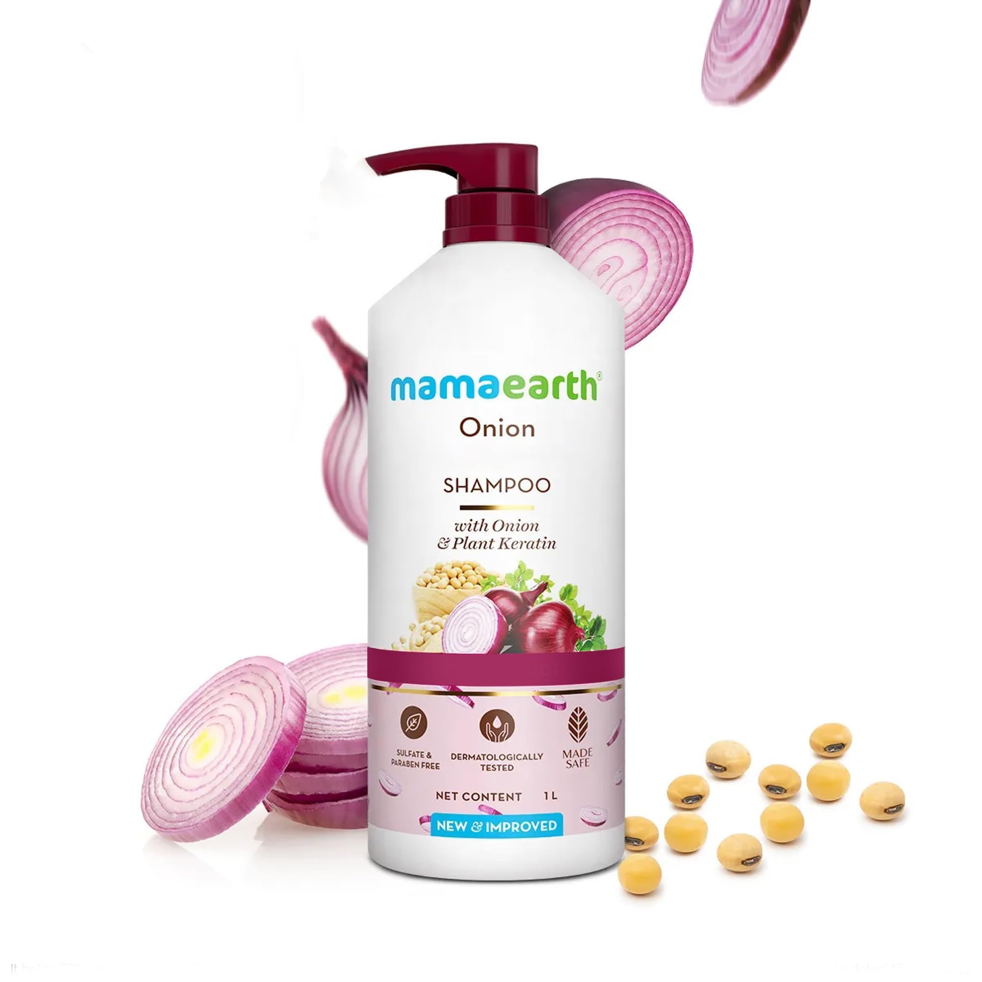 MAMAEARTH onion shampoo ingredients highlight plant keratin details