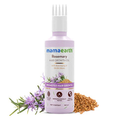 Bottled Mamaearth Rosemary Hair Oil with label highlights lightweight, non-greasy feel.