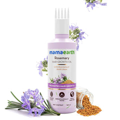Close-up of rosemary and fenugreek seeds in Mamaearth formula.