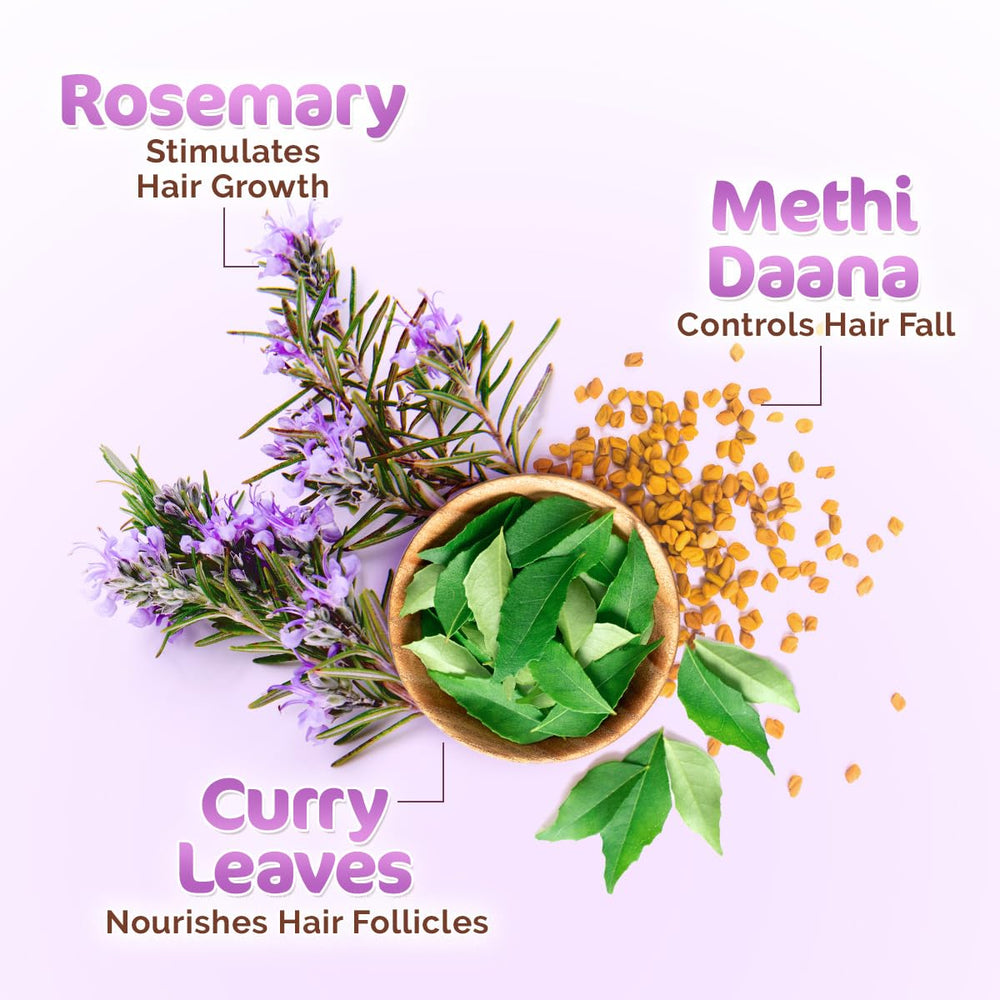 Hands applying Mamaearth Rosemary Hair Oil to scalp for gentle massage.