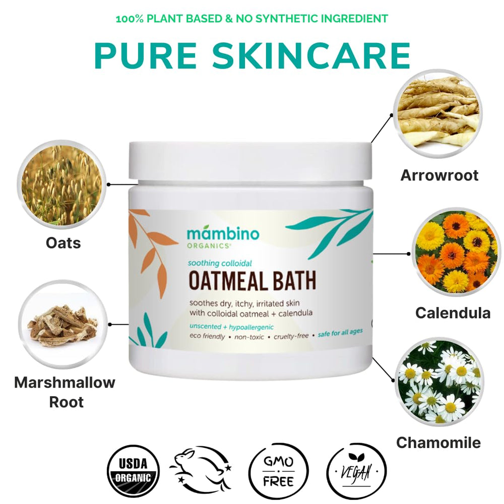 Mambino Organics bath-time routine display with soothing products.