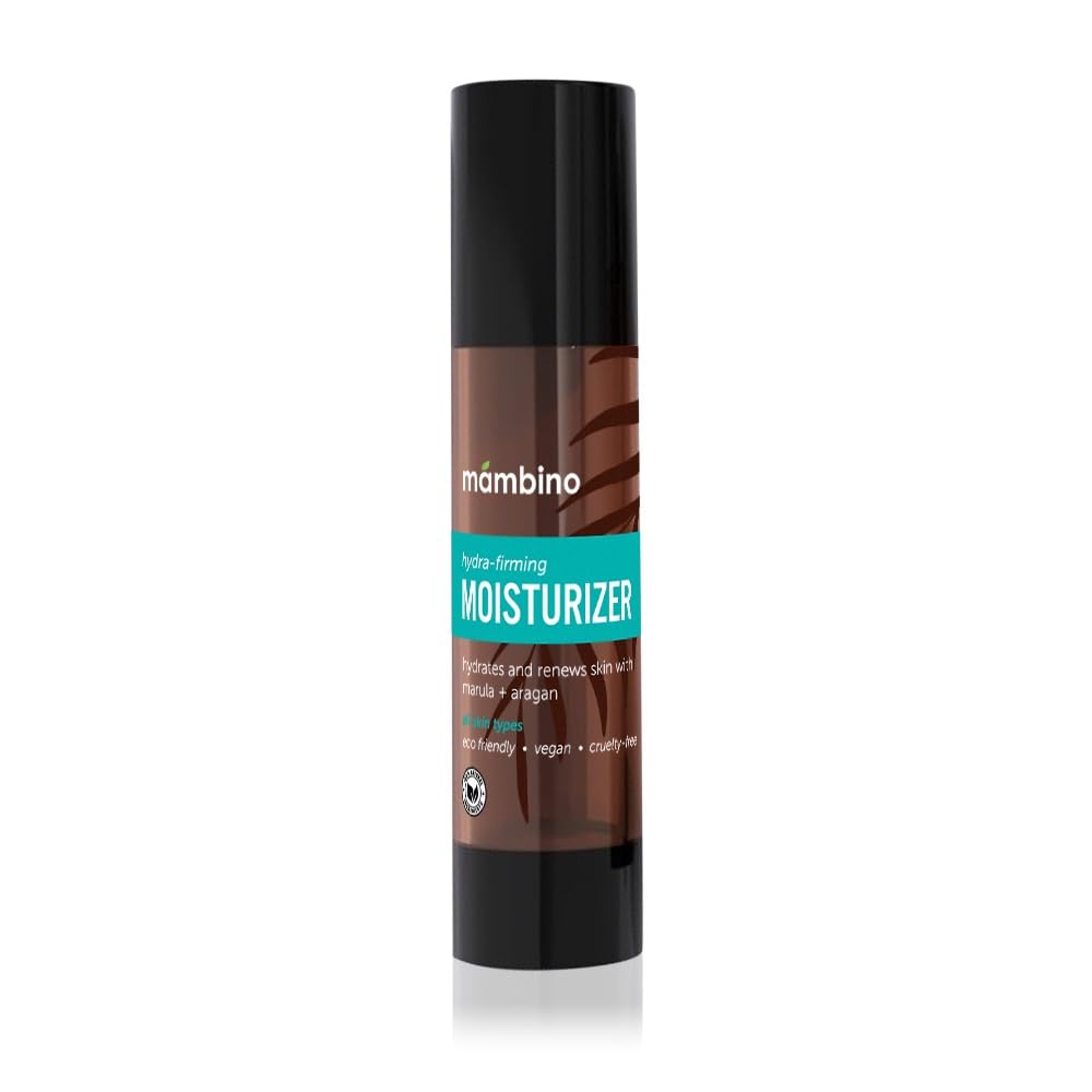 Mambino Organics Hydra-Firming Moisturizer bottle close-up showing lightweight hydration.