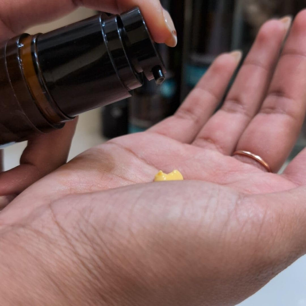 Lifestyle shot of applying Mambino Organics Hydra-Firming Moisturizer in daily routine.
