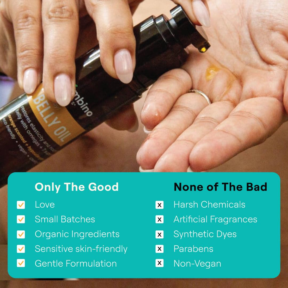 Mambino Organics Oh Baby oil packaging emphasizes organic, non-GMO ingredients