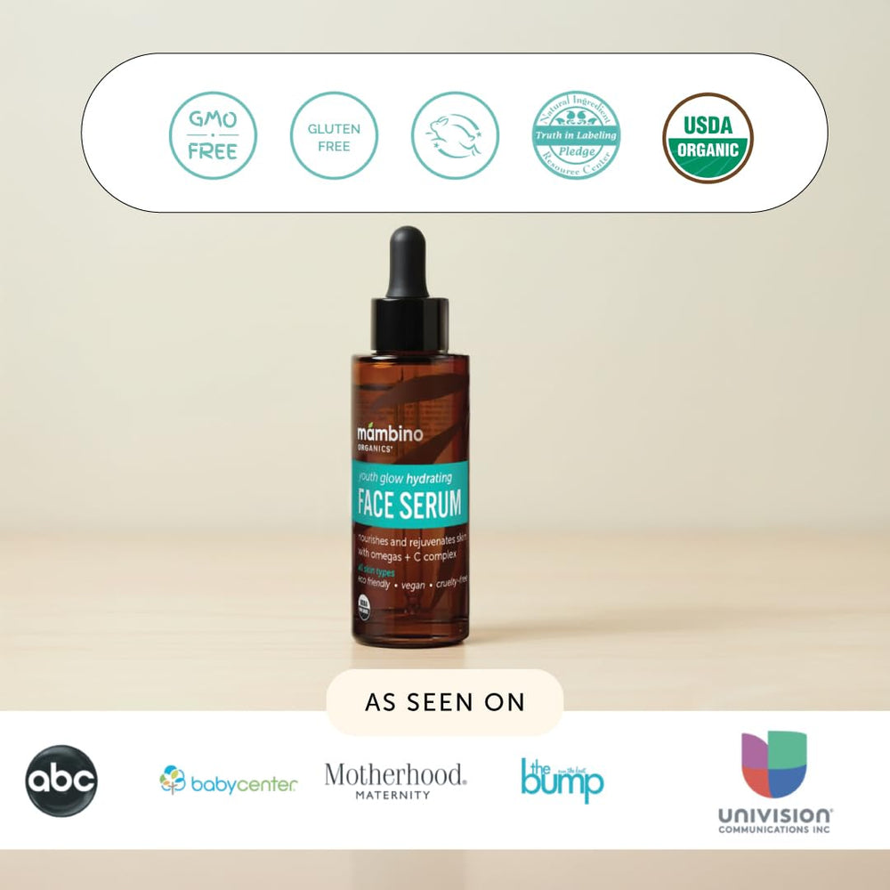Mambino Organics Youth Glow Serum cruelty-free badge communicates ethical care