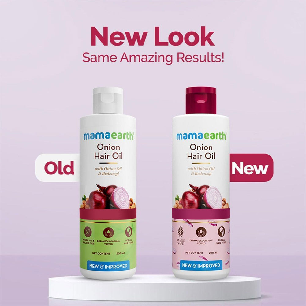 Mamearth Onion Hair Oil dispensing pump enabling mess-free application.