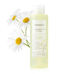 Mamonde Chamomile Pure Vegan Toner bottle on a clean vanity provides gentle hydration.