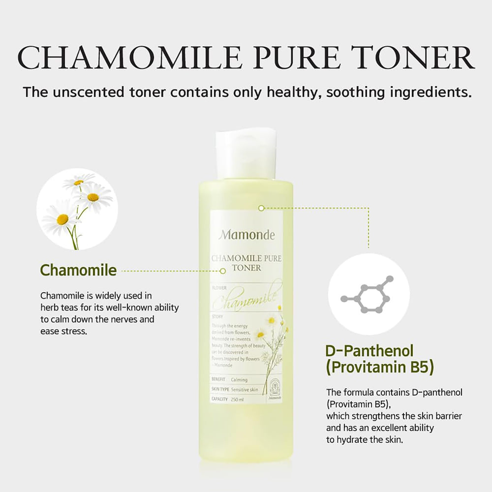 Image of chamomile ingredients in Mamonde Chamomile Pure Vegan Toner formula.