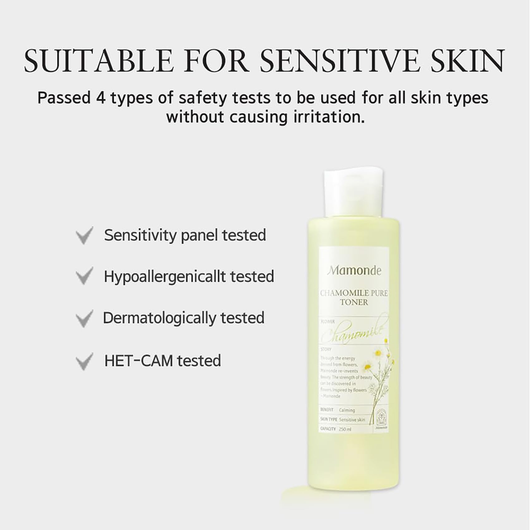 Skincare routine shot featuring Mamonde Chamomile Pure Vegan Toner for daily care.