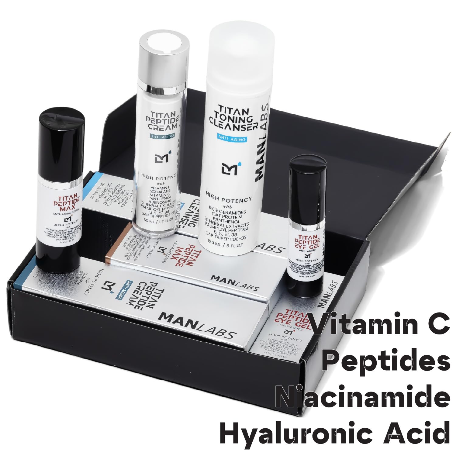 Man Labs Titan peptide cream bottle hydrates and seals the skin