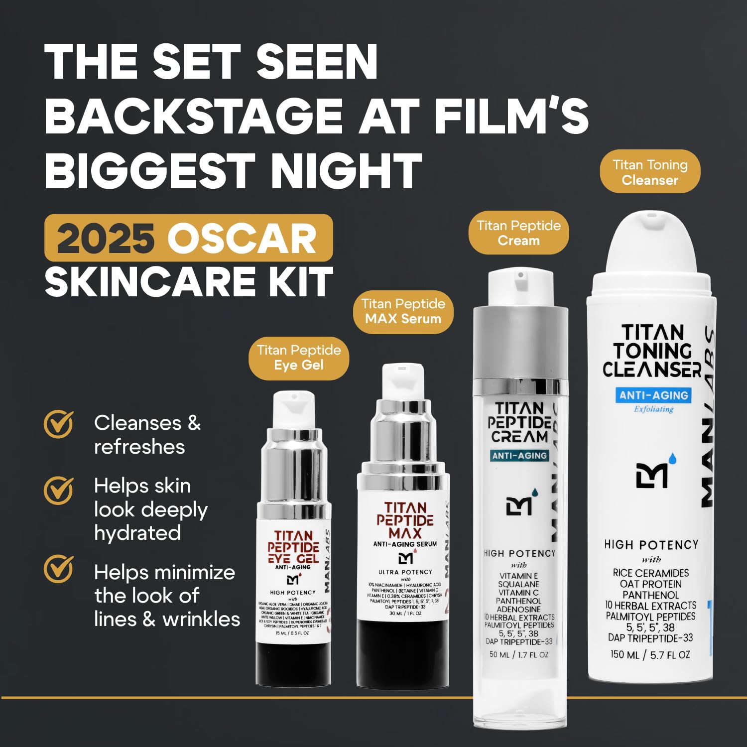 Man Labs Titan peptide eye gel tube smooths the under-eye area and reduces puffiness