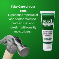 Man1 Man Oil cream on skin shows fast absorbing moisture.