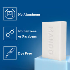 Mando cleansing bar ingredients featuring mandelic acid for balanced pH and hydration