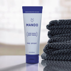 Mando Acidified Body Wash rich lather ready for face and body cleansing.