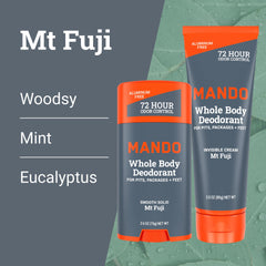 Mando label highlighting aluminum-free and skin-safe formula.