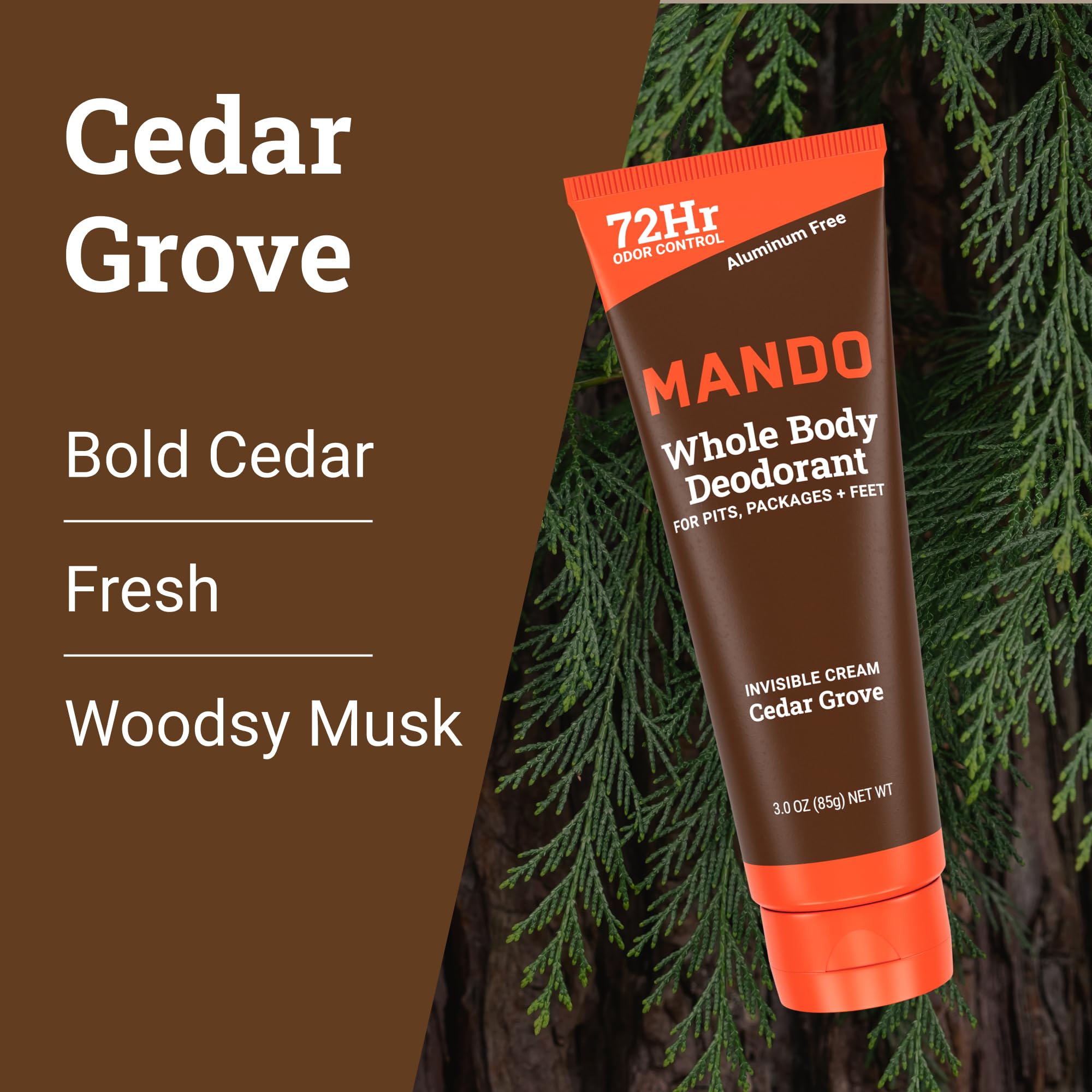 Mando aluminum-free, baking-soda-free formula label close-up.