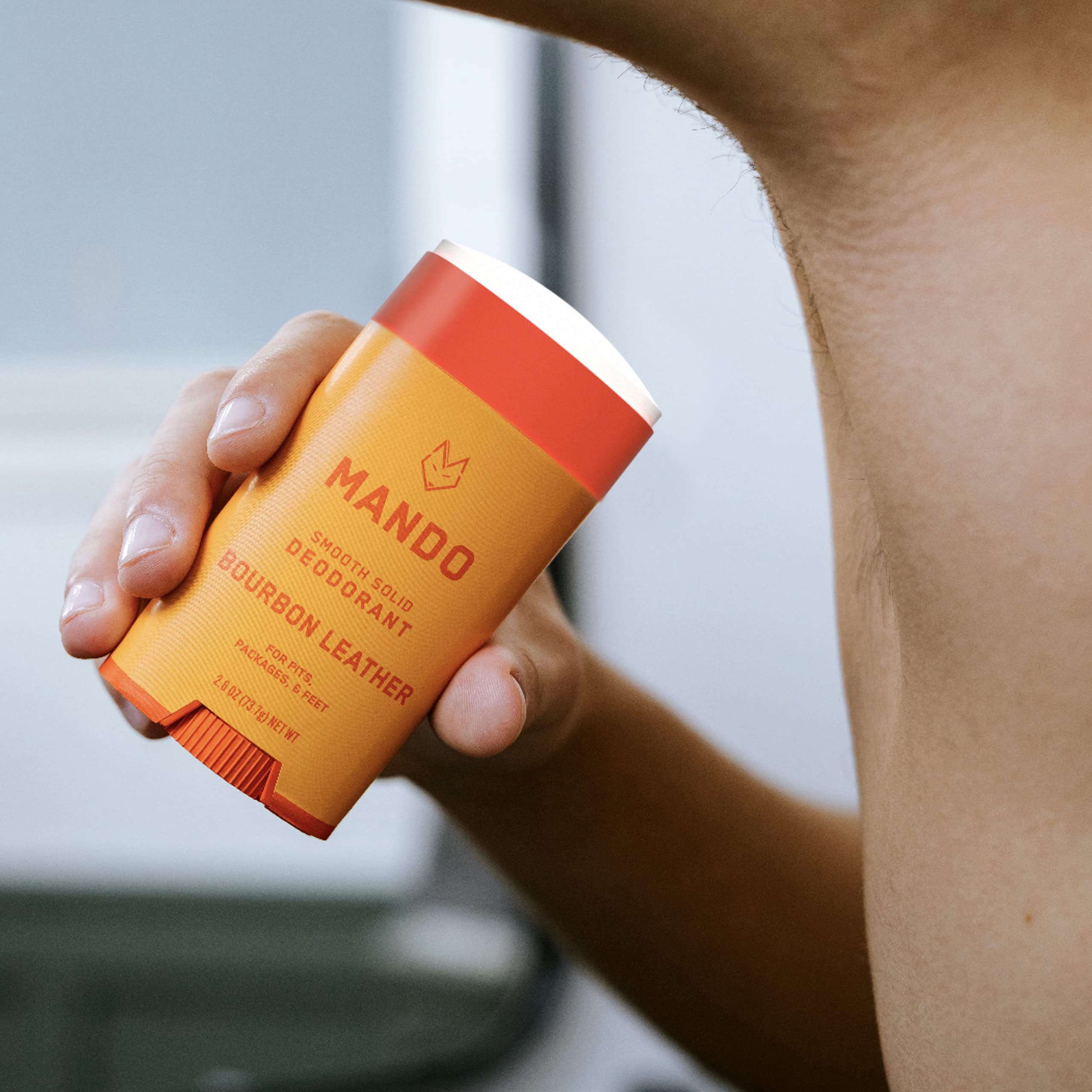 Mando aluminum-free baking soda-free formula badge emphasizes skin safety.