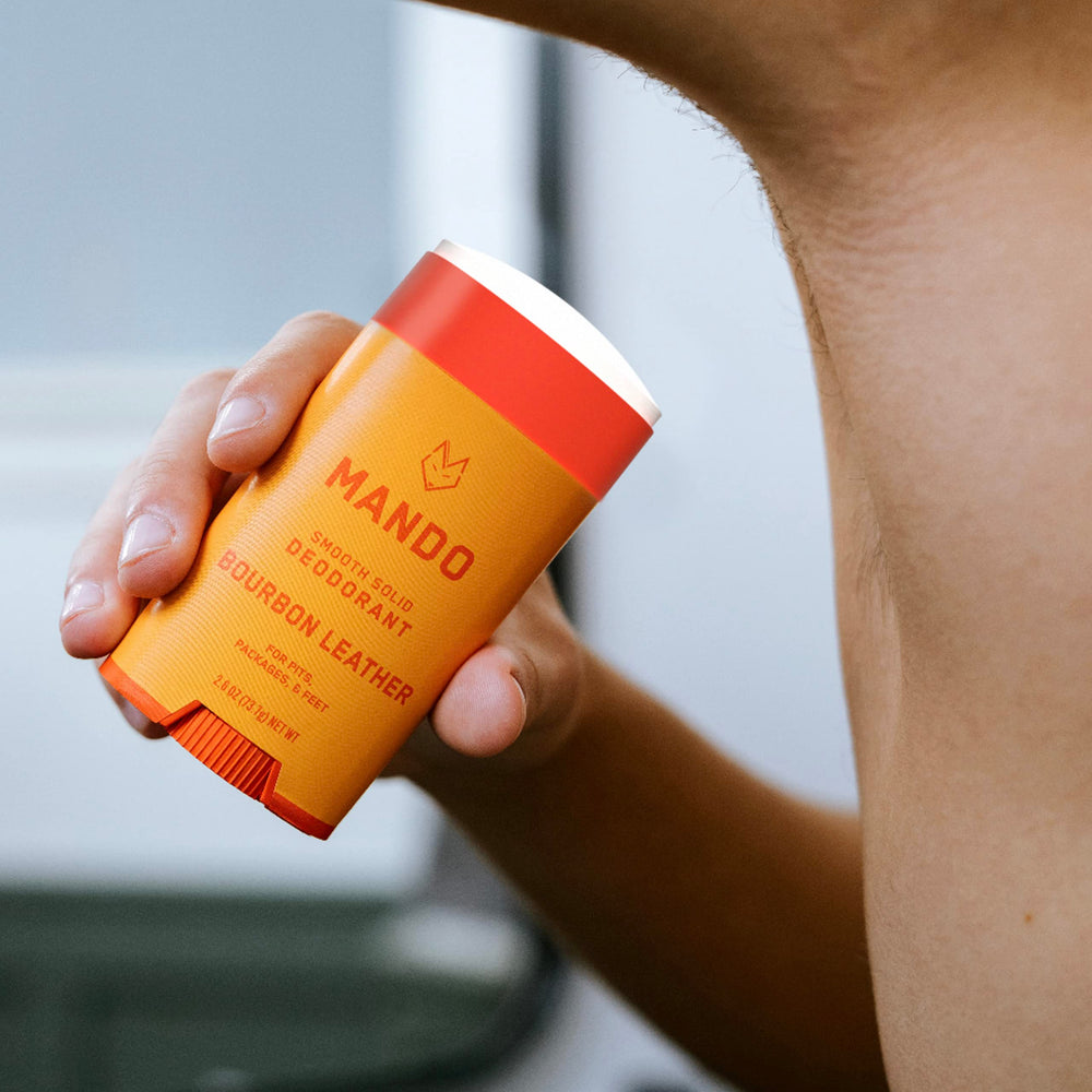 Mando aluminum-free baking soda-free formula badge emphasizes skin safety.