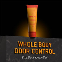 Mando aluminum-free baking-soda-free label highlights gentle skin care.