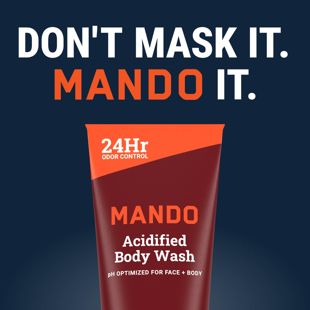 Mando bottle and label emphasize safety and product purpose.