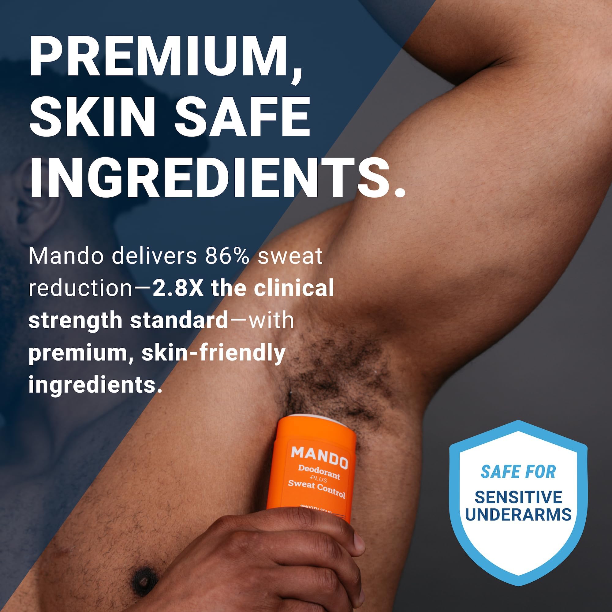 In-use shot shows daily dryness and odor control with Mando.