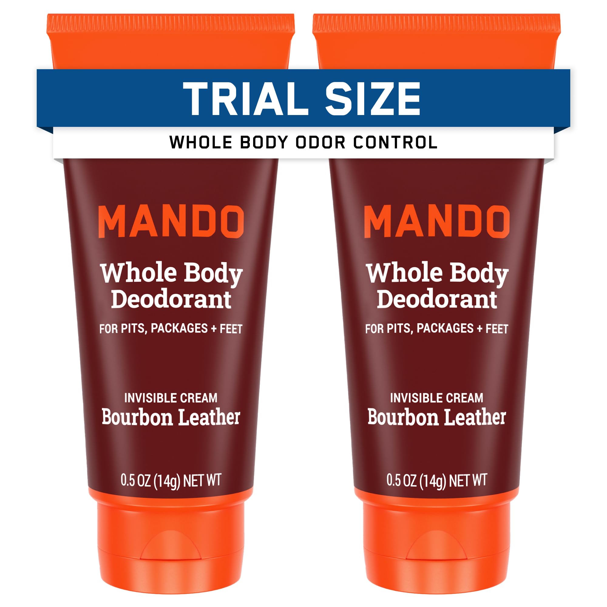 Mando Bourbon Leather deodorant tube close-up for travel use