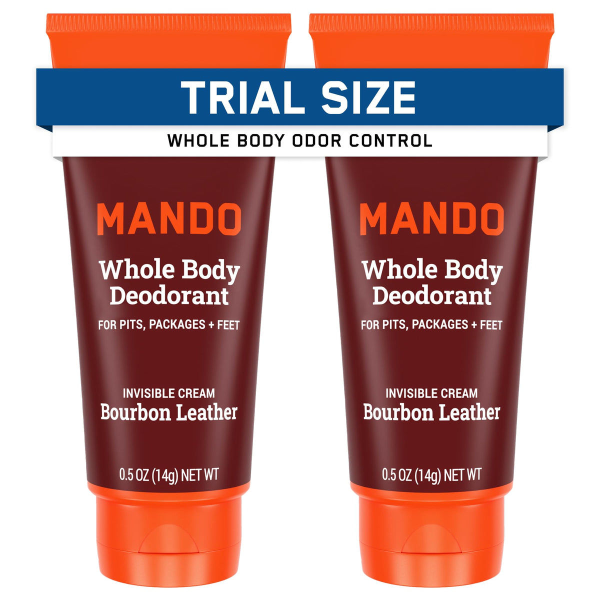 Mando Bourbon Leather deodorant tube close-up for travel use