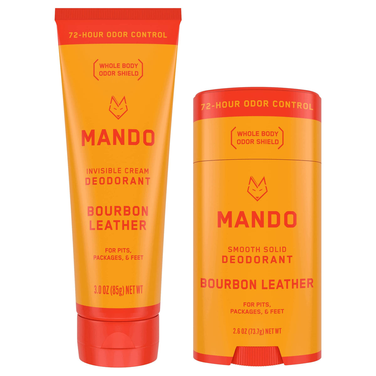 Mando Bourbon Leather deodorant tube shows all-day odor control for daily wear.