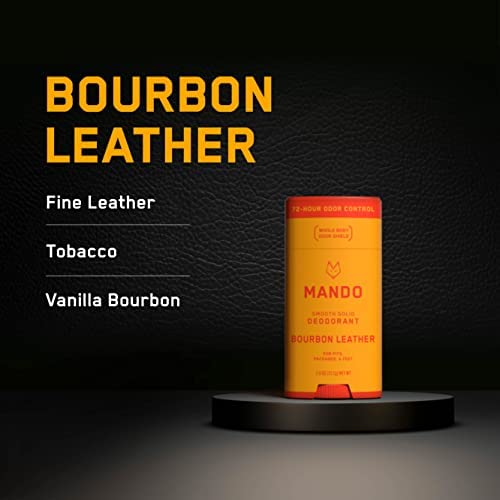 Mando Bourbon Leather packaging box highlights clean formulation and safe packaging.