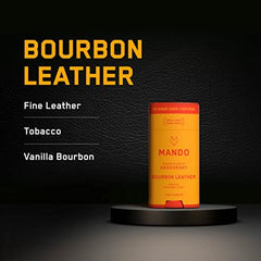 Mando Bourbon Leather packaging box highlights clean formulation and safe packaging.