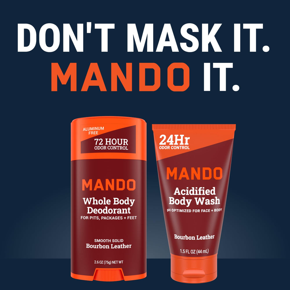 Mando Bourbon Leather scent profile hints at refined fragrance.