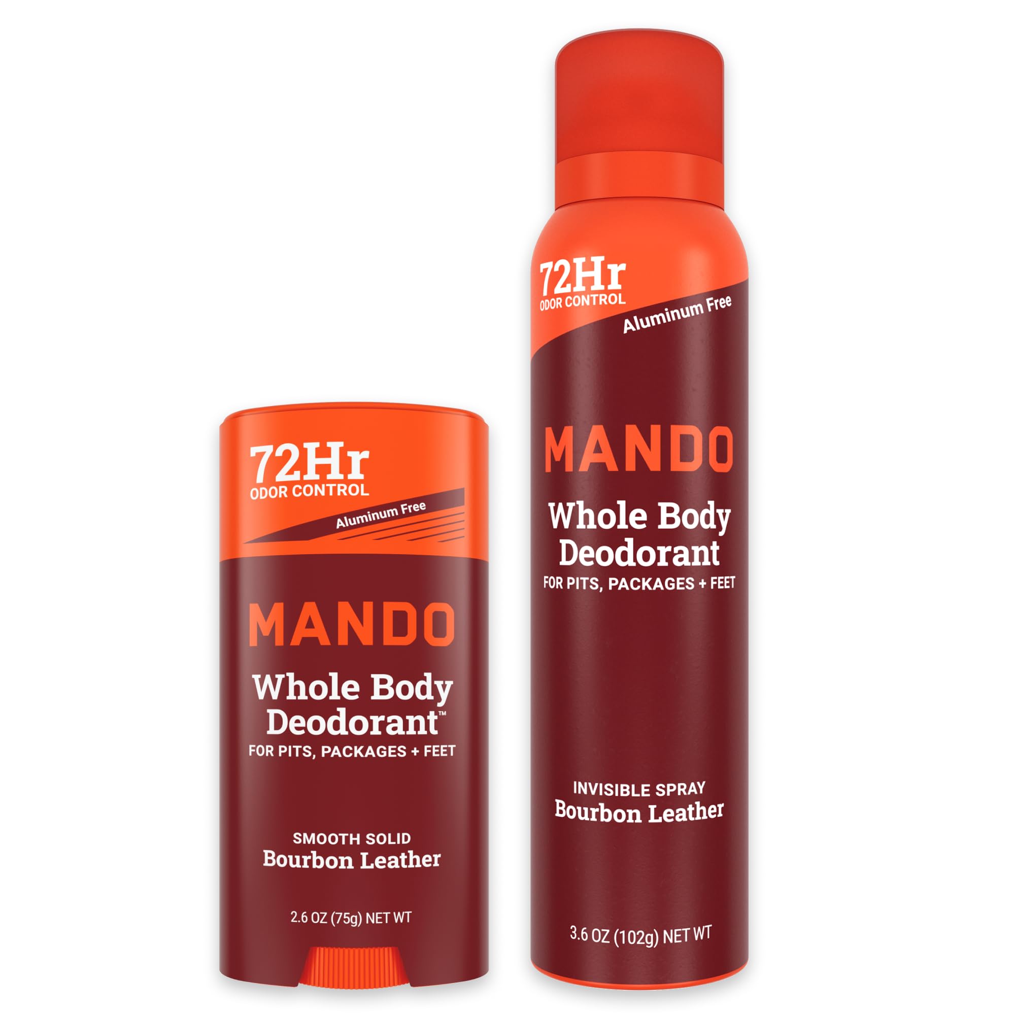 Mando Bourbon Leather solid stick delivers targeted odor protection all day.