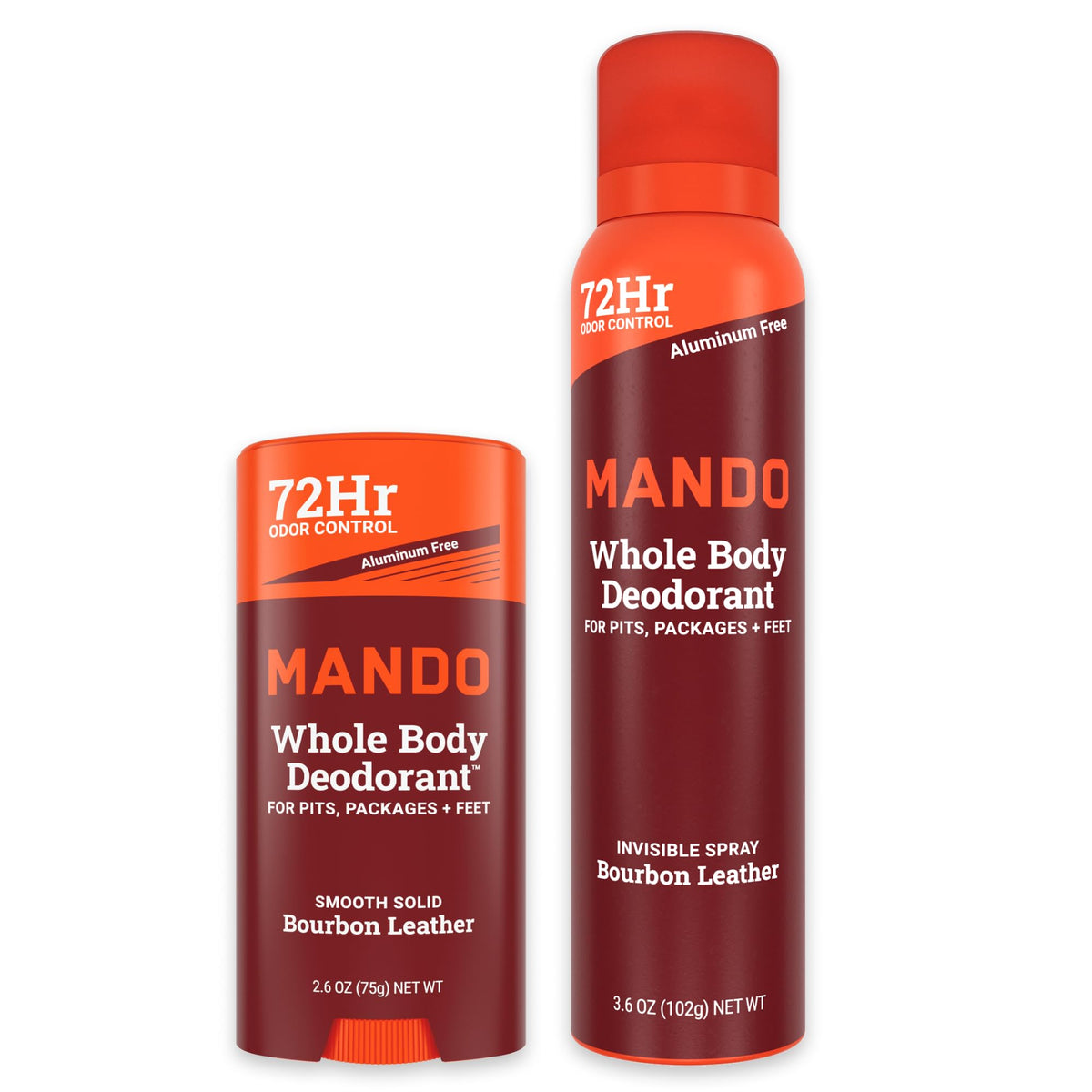 Mando Bourbon Leather solid stick delivers targeted odor protection all day.