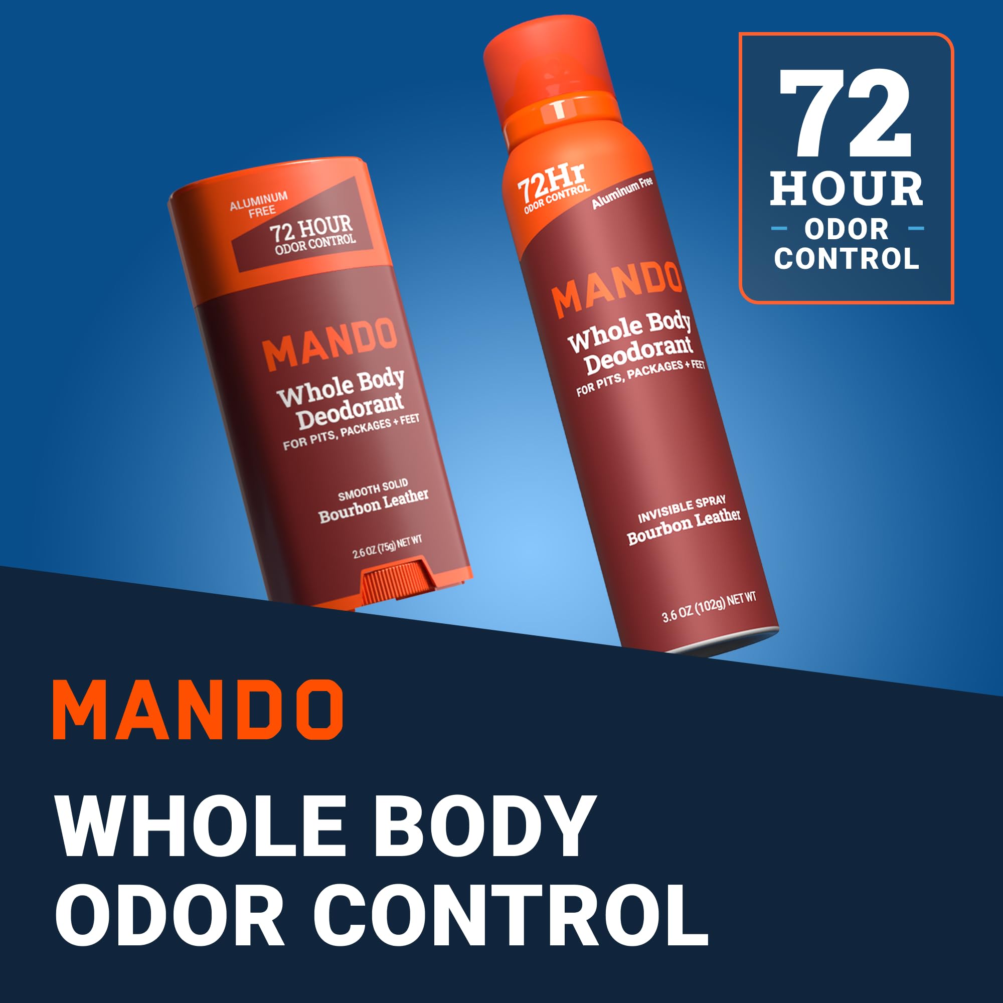 Mando Bourbon Leather spray deodorant covers hard-to-reach areas for full-body defense.