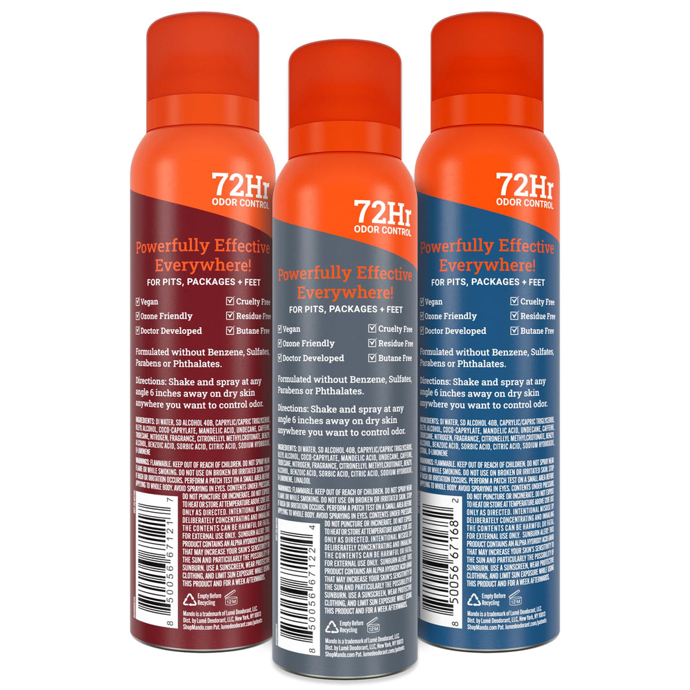 Mando brand box and bottle arrangement communicates compact packaging.