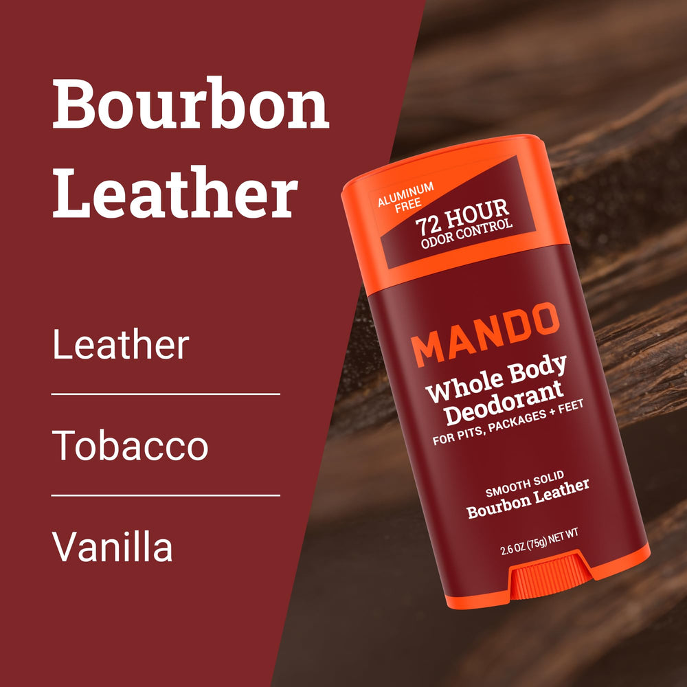 Mando deodorant label back view noting aluminum-free and baking soda-free formula