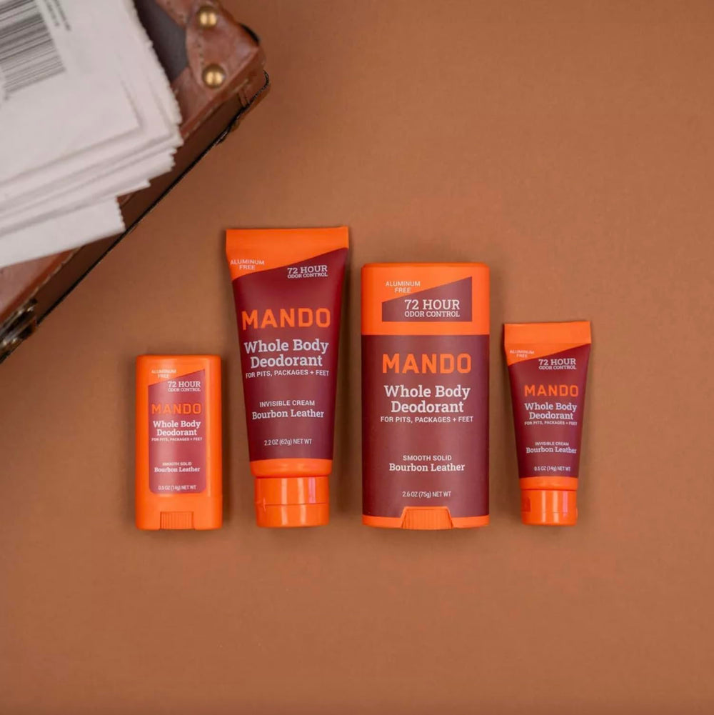 Mando hypoallergenic packaging emphasizing suitability for sensitive skin.