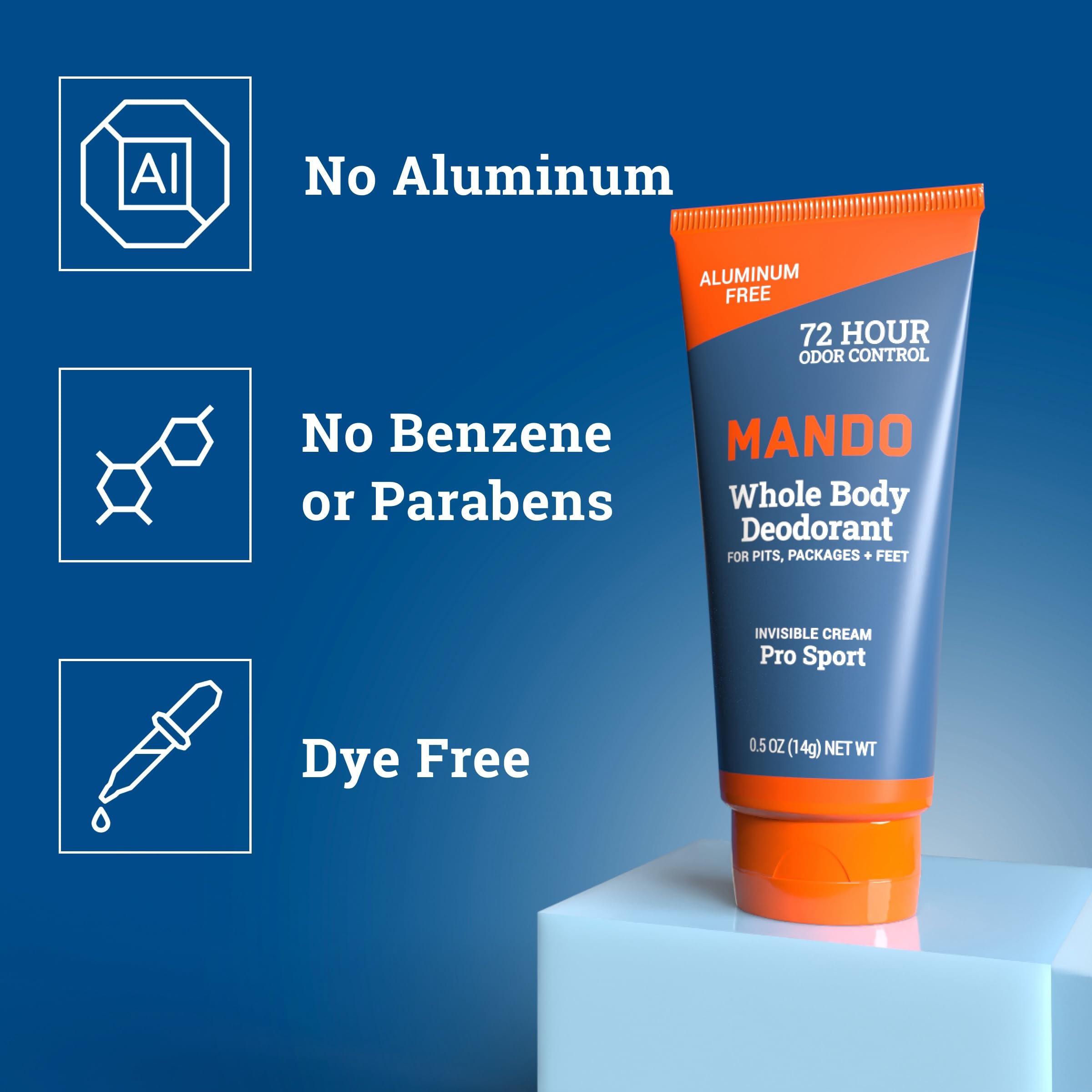 Mando invisible cream tube close-up highlights smooth texture.