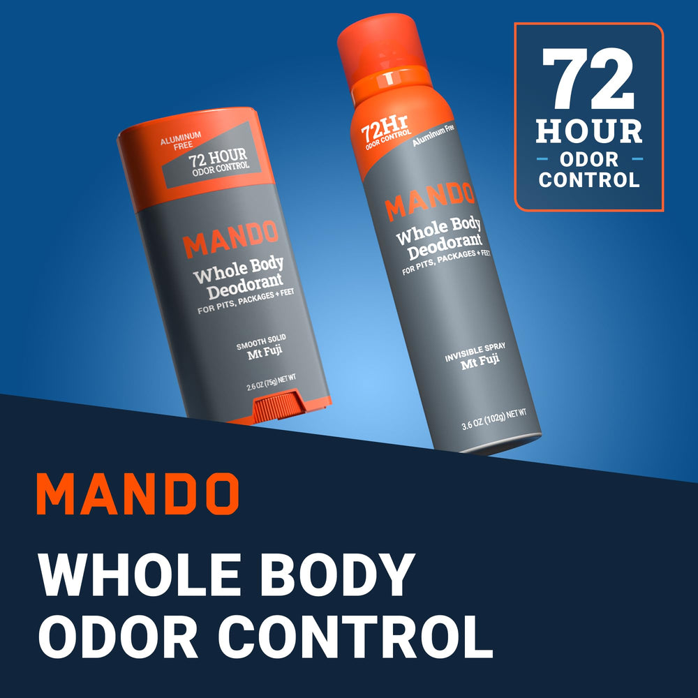 Mando invisible-spray application for easy, full-body odor control.