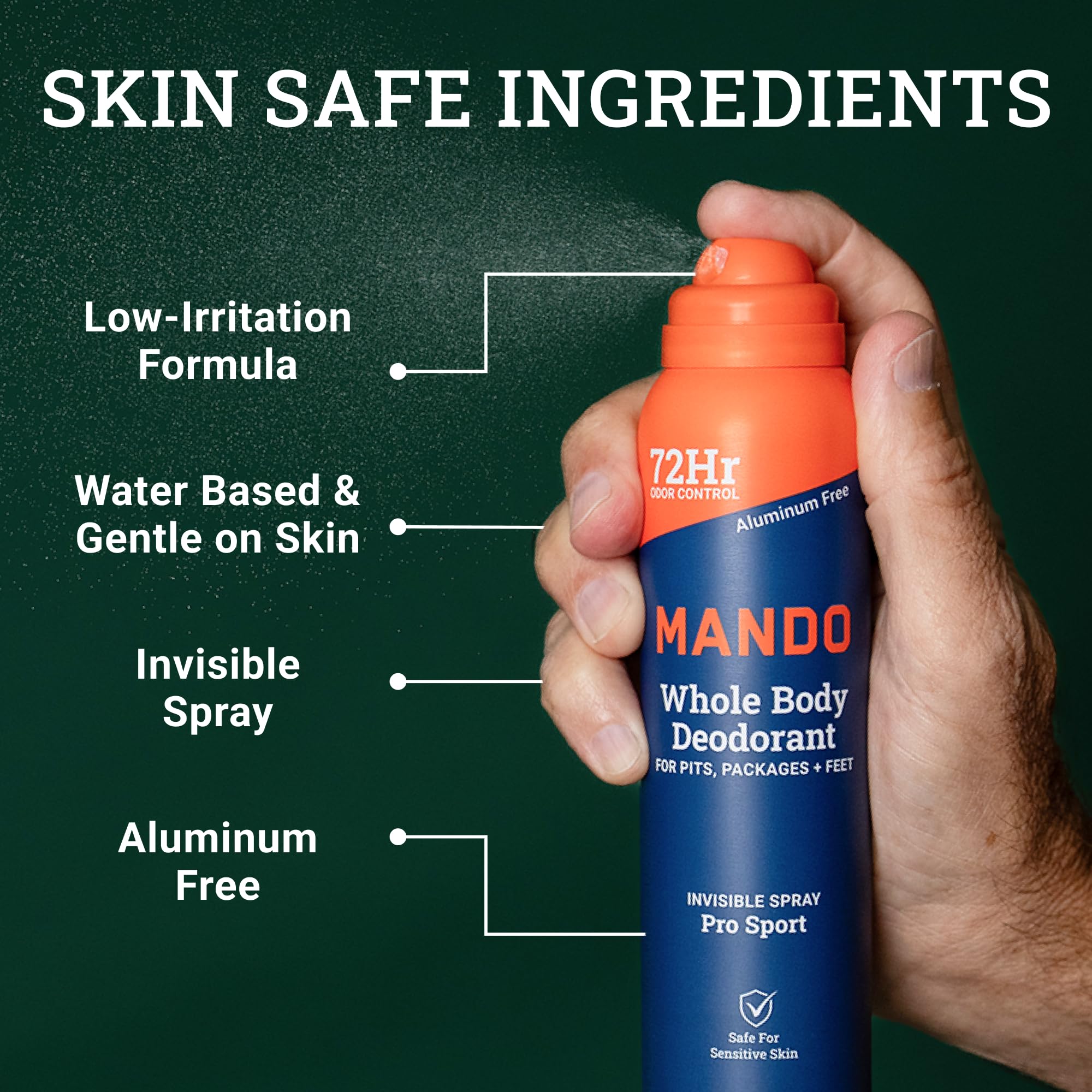 Mando Invisible Spray bottle close-up showing a smooth, invisible finish.