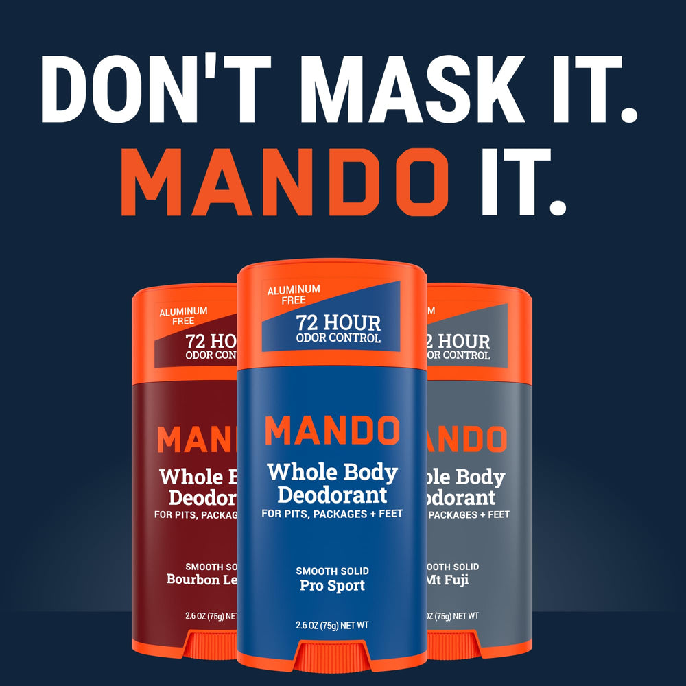 Mando men's body care routine image supports daily use.